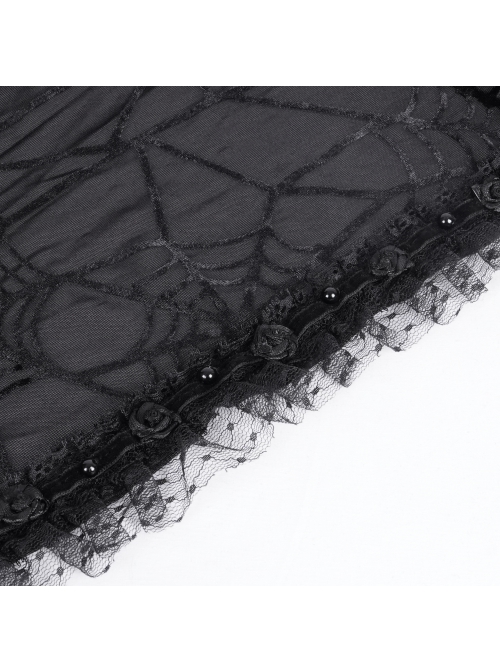 Personalized Black Slightly Transparent Spider Web Pattern With Exquisite Floral Lace Gothic Style Fashion Hooded Short Cloak