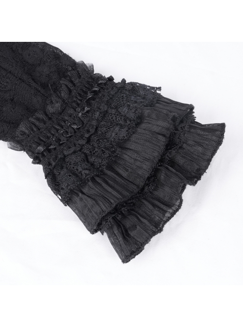 Black Sexy Pleated Lace Gothic Style Drawstring Gloves