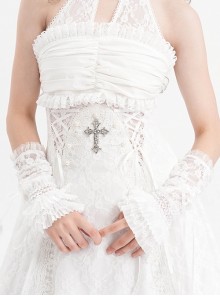 White Sexy Pleated Lace Gothic Style Drawstring Gloves