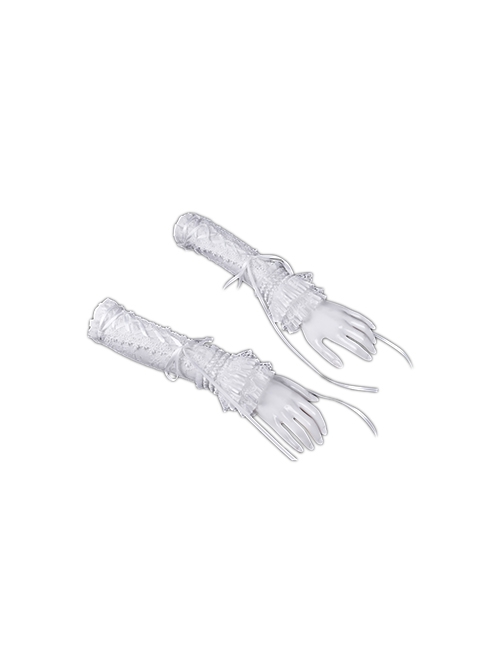White Sexy Pleated Lace Gothic Style Drawstring Gloves
