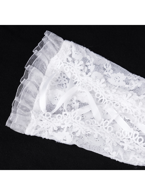 White Sexy Pleated Lace Gothic Style Drawstring Gloves