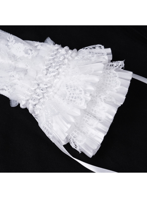 White Sexy Pleated Lace Gothic Style Drawstring Gloves