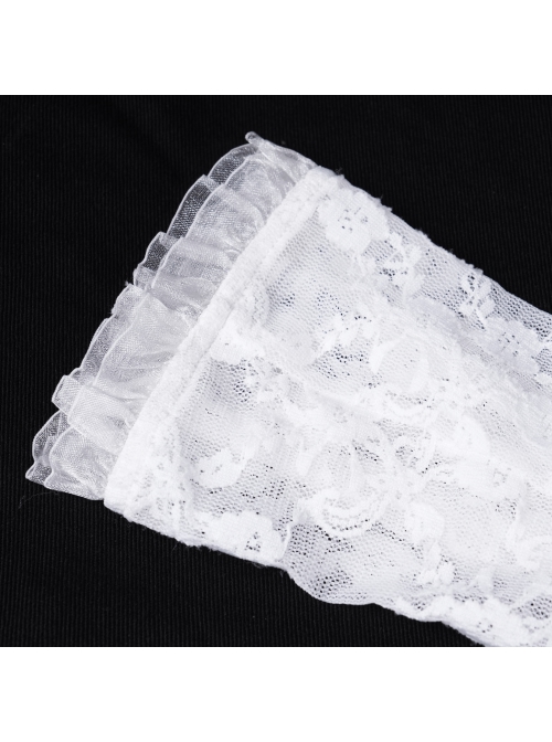 White Sexy Pleated Lace Gothic Style Drawstring Gloves