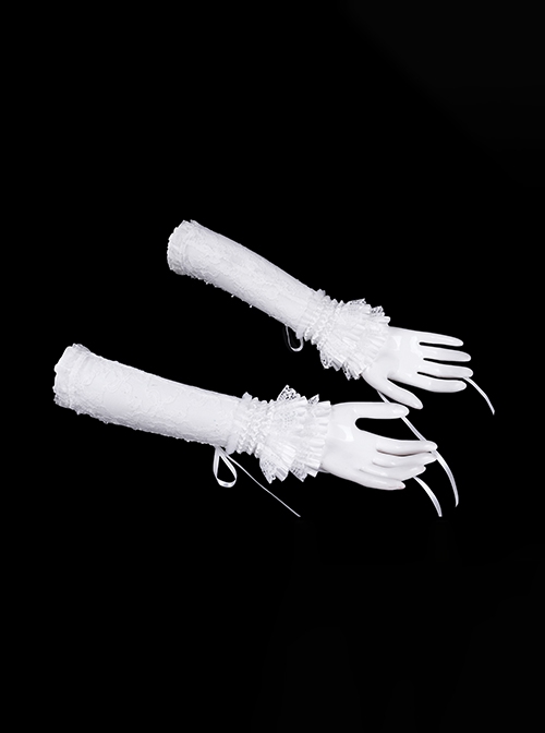 White Sexy Pleated Lace Gothic Style Drawstring Gloves