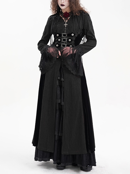 Personalized Black Tassel Pendant With Exquisite Japanese Buckle Back Tie Rope Design Gothic Style Hooded Long Sleeved Jacket