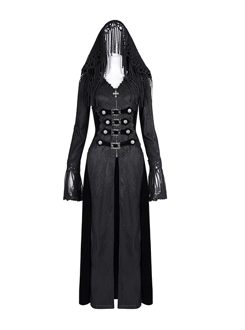 Personalized Black Tassel Pendant With Exquisite Japanese Buckle Back Tie Rope Design Gothic Style Hooded Long Sleeved Jacket