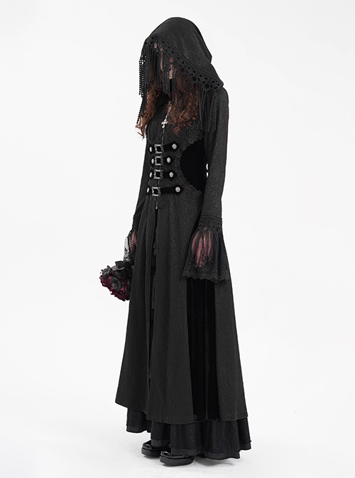 Personalized Black Tassel Pendant With Exquisite Japanese Buckle Back Tie Rope Design Gothic Style Hooded Long Sleeved Jacket