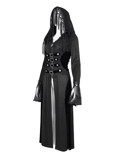 Personalized Black Tassel Pendant With Exquisite Japanese Buckle Back Tie Rope Design Gothic Style Hooded Long Sleeved Jacket