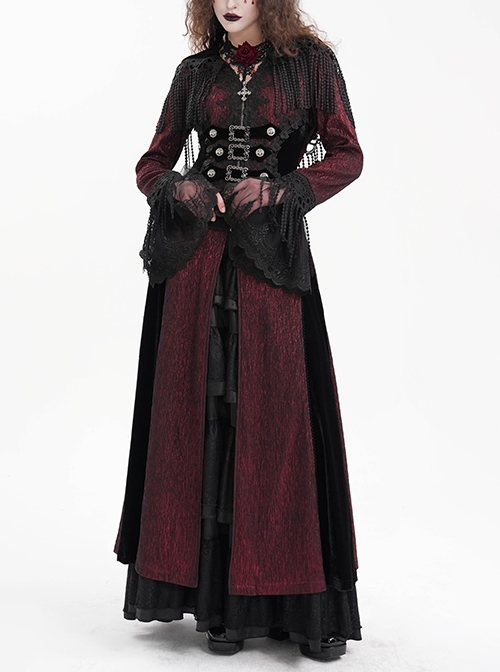 Personalized Wine Red Tassel Pendant With Exquisite Japanese Buckle Back Tie Rope Design Gothic Style Hooded Long Sleeved Jacket