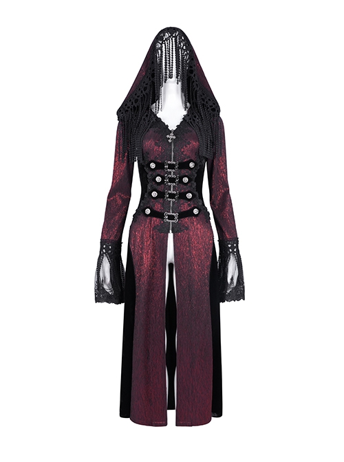 Personalized Wine Red Tassel Pendant With Exquisite Japanese Buckle Back Tie Rope Design Gothic Style Hooded Long Sleeved Jacket
