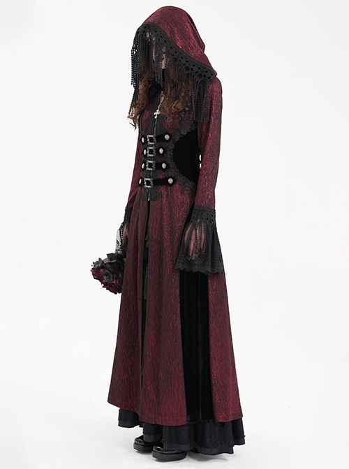 Personalized Wine Red Tassel Pendant With Exquisite Japanese Buckle Back Tie Rope Design Gothic Style Hooded Long Sleeved Jacket