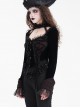 Sexy Black Woven With Delicate Lace Front Center Tie Pleated Hem Design Gothic Style Low Cut Long Sleeved Top
