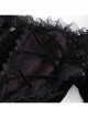 Sexy Black Woven With Delicate Lace Front Center Tie Pleated Hem Design Gothic Style Low Cut Long Sleeved Top