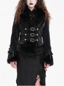 Black Warm Woolen Exquisitely Printed With Chinese And Japanese Buttons On The Front Gothic Style Long Sleeved Jacket