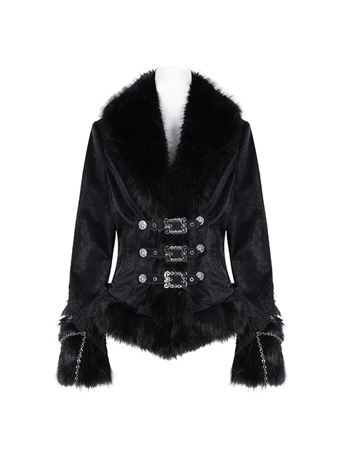 Black Warm Woolen Exquisitely Printed With Chinese And Japanese Buttons On The Front Gothic Style Long Sleeved Jacket