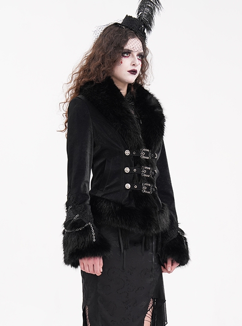 Black Warm Woolen Exquisitely Printed With Chinese And Japanese Buttons On The Front Gothic Style Long Sleeved Jacket