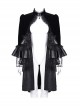 Elegant Black Front Center Hollow Gem Halter Neck With Pleated Lace Ruffled Gothic Style Long Sleeved Jacket