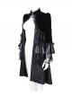 Elegant Black Front Center Hollow Gem Halter Neck With Pleated Lace Ruffled Gothic Style Long Sleeved Jacket
