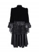Elegant Black Front Center Hollow Gem Halter Neck With Pleated Lace Ruffled Gothic Style Long Sleeved Jacket