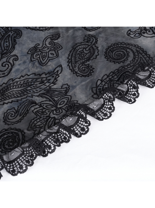 Elegant Black Front Center Hollow Exquisite Button With Pleated Lace Ruffled Gothic Style Long Sleeved Hooded Jacket