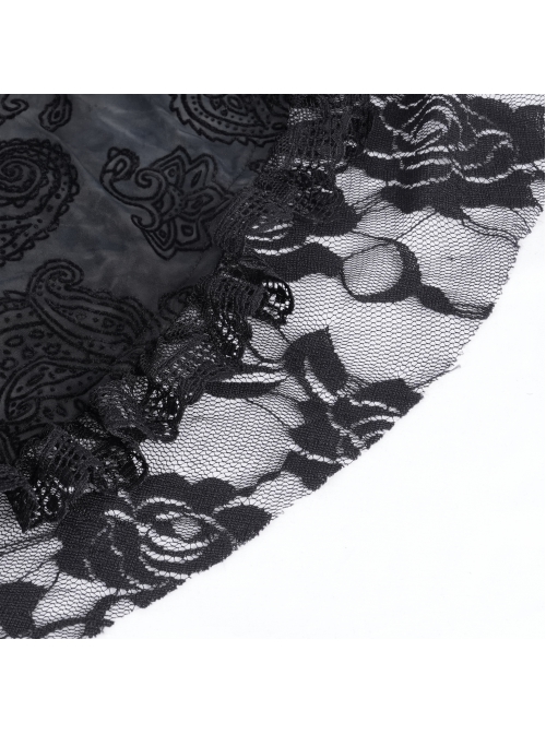 Elegant Black Front Center Hollow Exquisite Button With Pleated Lace Ruffled Gothic Style Long Sleeved Hooded Jacket