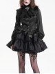 Black Woven Printed Pattern Shoulder Pleats With Layered Hem Gothic Style Stand Up Collar Long Sleeve Shirt