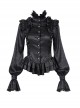 Black Woven Printed Pattern Shoulder Pleats With Layered Hem Gothic Style Stand Up Collar Long Sleeve Shirt