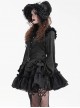 Black Woven Printed Pattern Shoulder Pleats With Layered Hem Gothic Style Stand Up Collar Long Sleeve Shirt