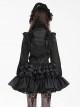 Black Woven Printed Pattern Shoulder Pleats With Layered Hem Gothic Style Stand Up Collar Long Sleeve Shirt