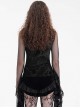 Sexy Black Flower Print With Hollow Mesh Long Sleeves A Delicate Cross Pendant Decoration Gothic Style Carved Top