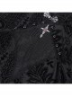 Sexy Black Flower Print With Hollow Mesh Long Sleeves A Delicate Cross Pendant Decoration Gothic Style Carved Top