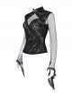 Sexy Black Flower Print With Hollow Mesh Long Sleeves A Delicate Cross Pendant Decoration Gothic Style Carved Top
