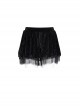 Black Loose Plush Printed Pattern With Lace Trim Gothic Style Shorts