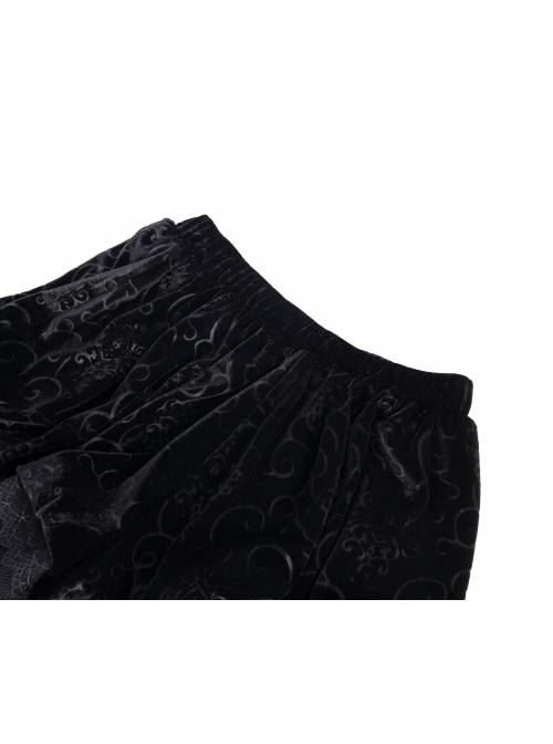 Black Loose Plush Printed Pattern With Lace Trim Gothic Style Shorts