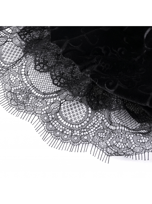 Black Loose Plush Printed Pattern With Lace Trim Gothic Style Shorts