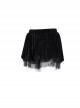 Black Loose Plush Printed Pattern With Lace Trim Gothic Style Shorts