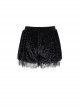 Black Loose Plush Printed Pattern With Lace Trim Gothic Style Shorts