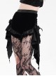 Black Vintage Plush Fabric Ruffled Hem Side Feather Pleated Tail Decoration Gothic Style Hot Pants