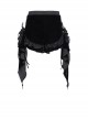 Black Vintage Plush Fabric Ruffled Hem Side Feather Pleated Tail Decoration Gothic Style Hot Pants