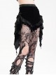 Black Vintage Plush Fabric Ruffled Hem Side Feather Pleated Tail Decoration Gothic Style Hot Pants