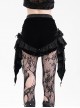 Black Vintage Plush Fabric Ruffled Hem Side Feather Pleated Tail Decoration Gothic Style Hot Pants