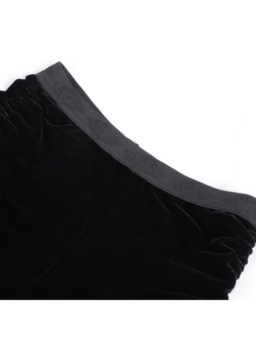 Black Vintage Plush Fabric Ruffled Hem Side Feather Pleated Tail Decoration Gothic Style Hot Pants