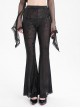 Sexy Black Slightly Transparent Spider Web Pattern Fabric Elastic Waist Design Punk Style Slim Flared Pants