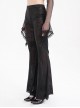 Sexy Black Slightly Transparent Spider Web Pattern Fabric Elastic Waist Design Punk Style Slim Flared Pants