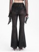 Sexy Black Slightly Transparent Spider Web Pattern Fabric Elastic Waist Design Punk Style Slim Flared Pants