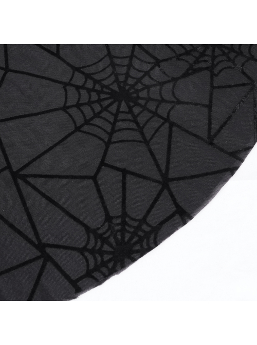 Sexy Black Slightly Transparent Spider Web Pattern Fabric Elastic Waist Design Punk Style Slim Flared Pants