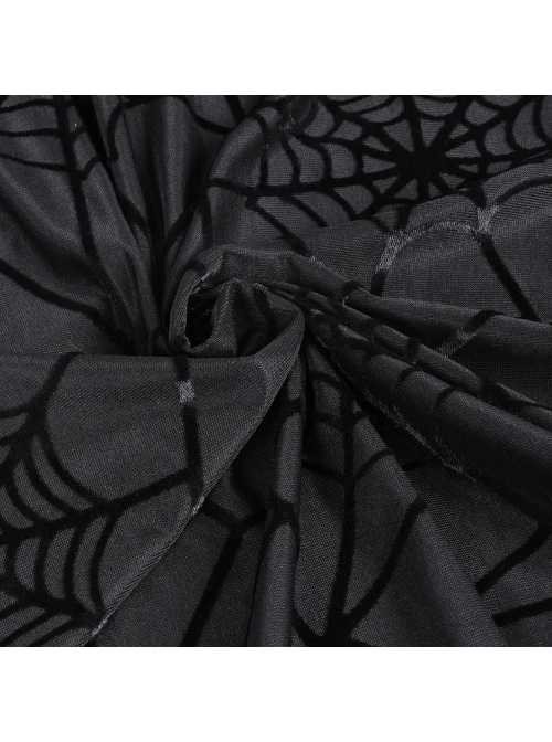 Sexy Black Slightly Transparent Spider Web Pattern Fabric Elastic Waist Design Punk Style Slim Flared Pants
