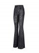 Sexy Black Slightly Transparent Spider Web Pattern Fabric Elastic Waist Design Punk Style Slim Flared Pants
