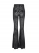 Sexy Black Slightly Transparent Spider Web Pattern Fabric Elastic Waist Design Punk Style Slim Flared Pants