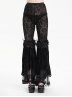 Personalized Black Micro Transparent Print Splicing Three Dimensional Lace Flower Trouser Legs Punk Style Slim Flared Pants